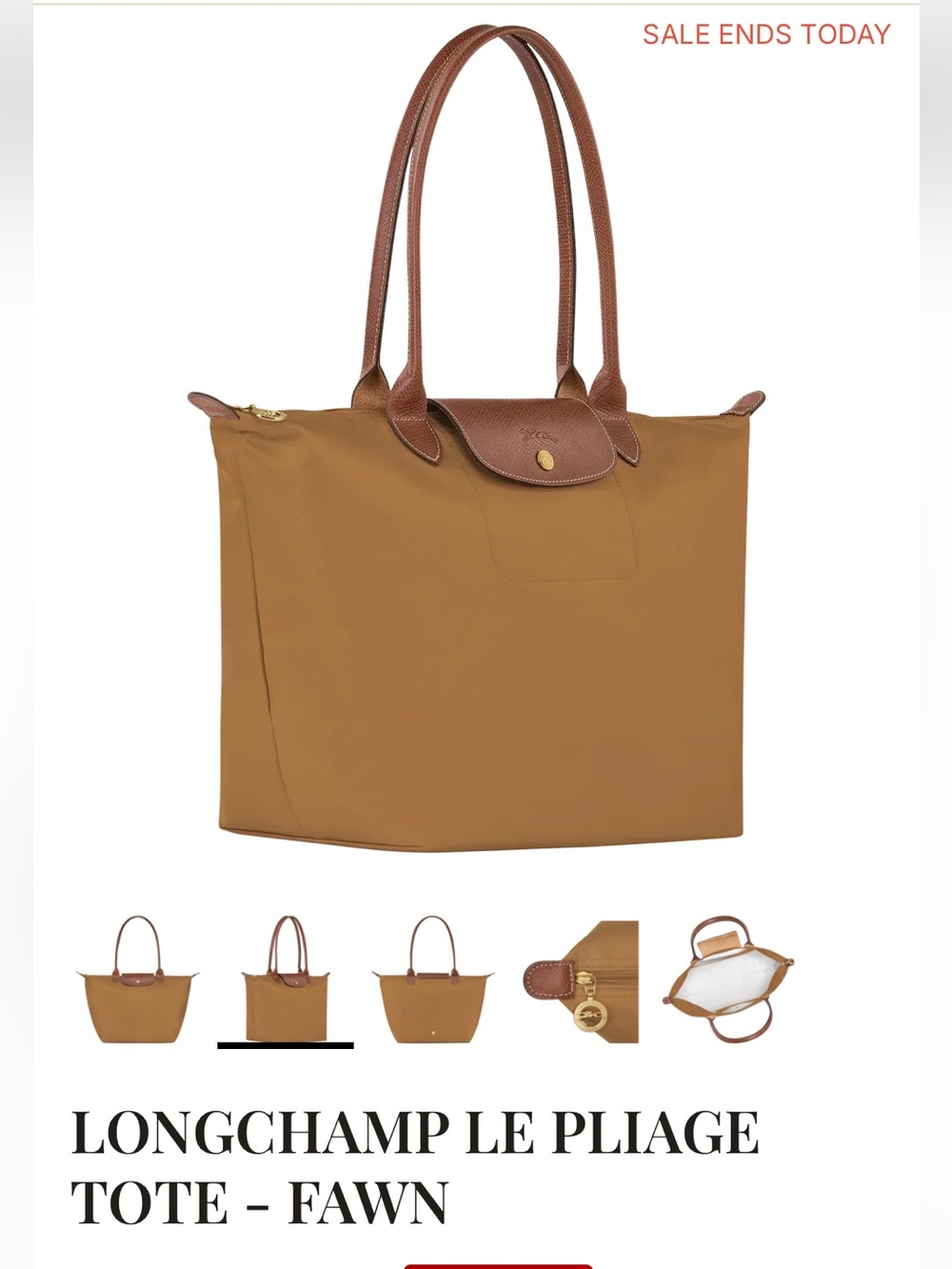 Authentic Longchamp Le Pliage Tote in Fawn with Brown Trim - Picture 4 of 15